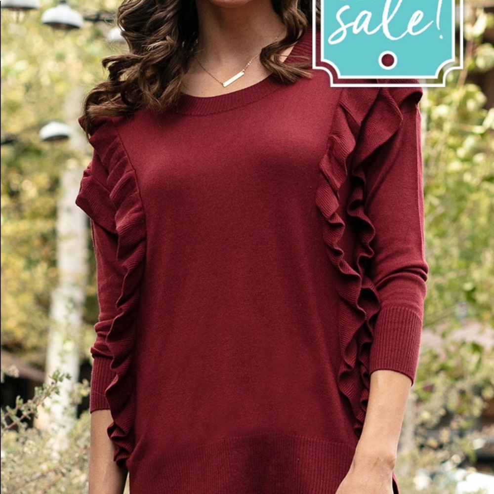 RUFFLE SWEATER ( color/ CABERNET)